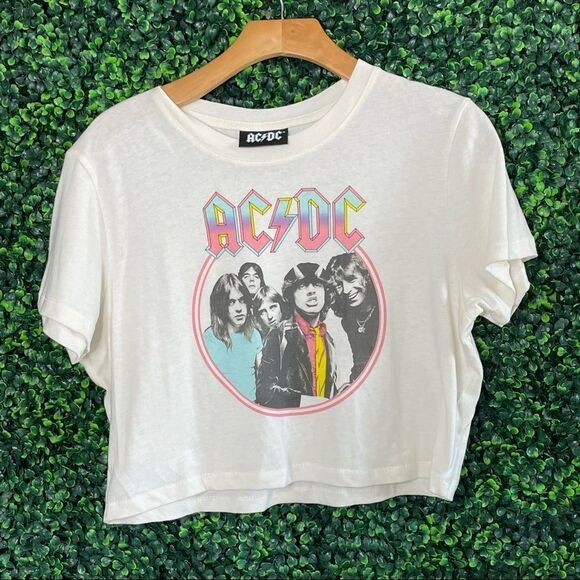 AC/DC Pastel Cropped Graphic Tee Sz M - Picture 1 of 6